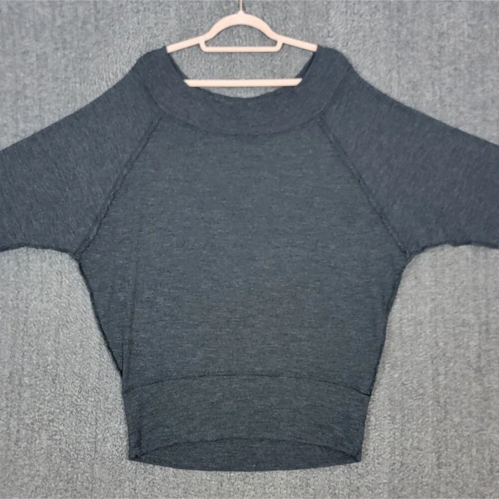 We the Free People Palisades Off The Shoulder Slouchy Thermal Top Womens L Gray